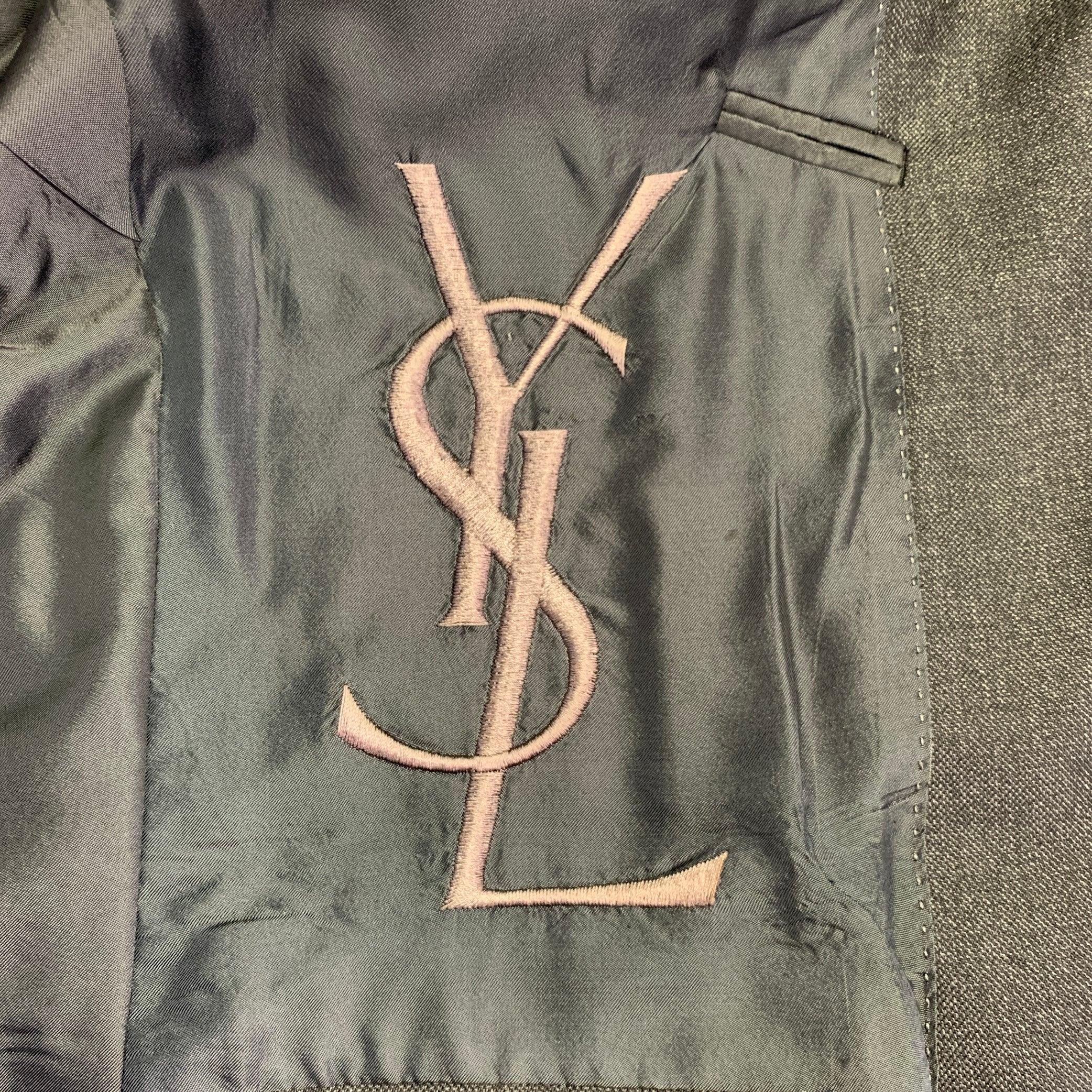 YVES SAINT LAURENT Size 42 Long Grey Charcoal Wool Notch Lapel Suit 2