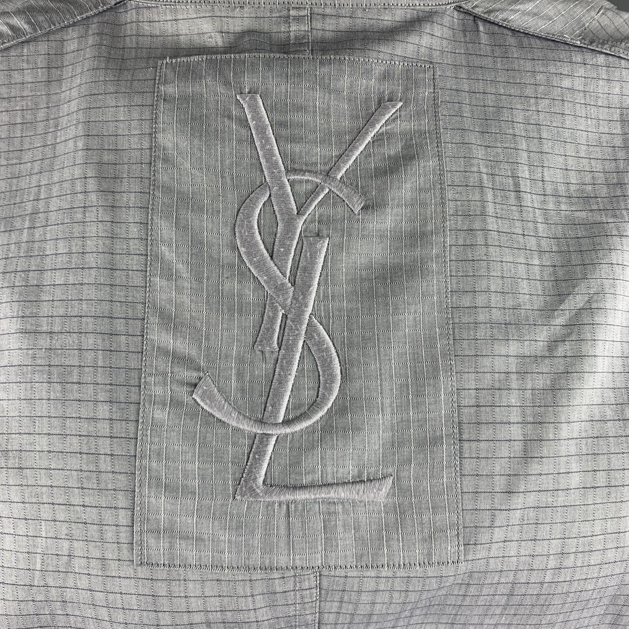 YVES SAINT LAURENT Size 44 Grey Window Pane Cotton Light Weight Sport Coat 4