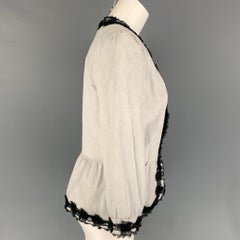 YVES SAINT LAURENT Size 6 Off White Black Leather Beaded Jacket