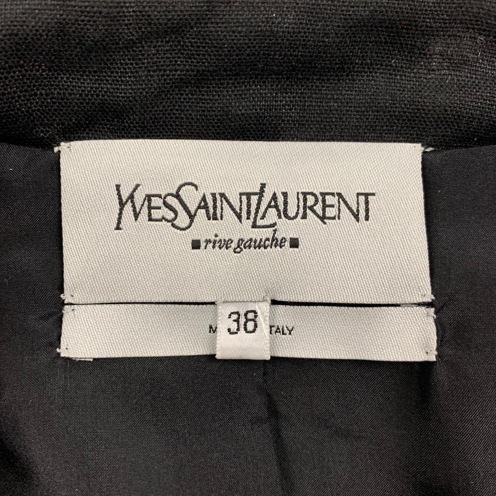 YVES SAINT LAURENT Size 6 Off White Black Leather Beaded Jacket 2