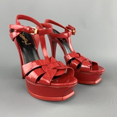 YVES SAINT LAURENT Size 6 Red Patent Leather Platform TRIBUTE Sandals