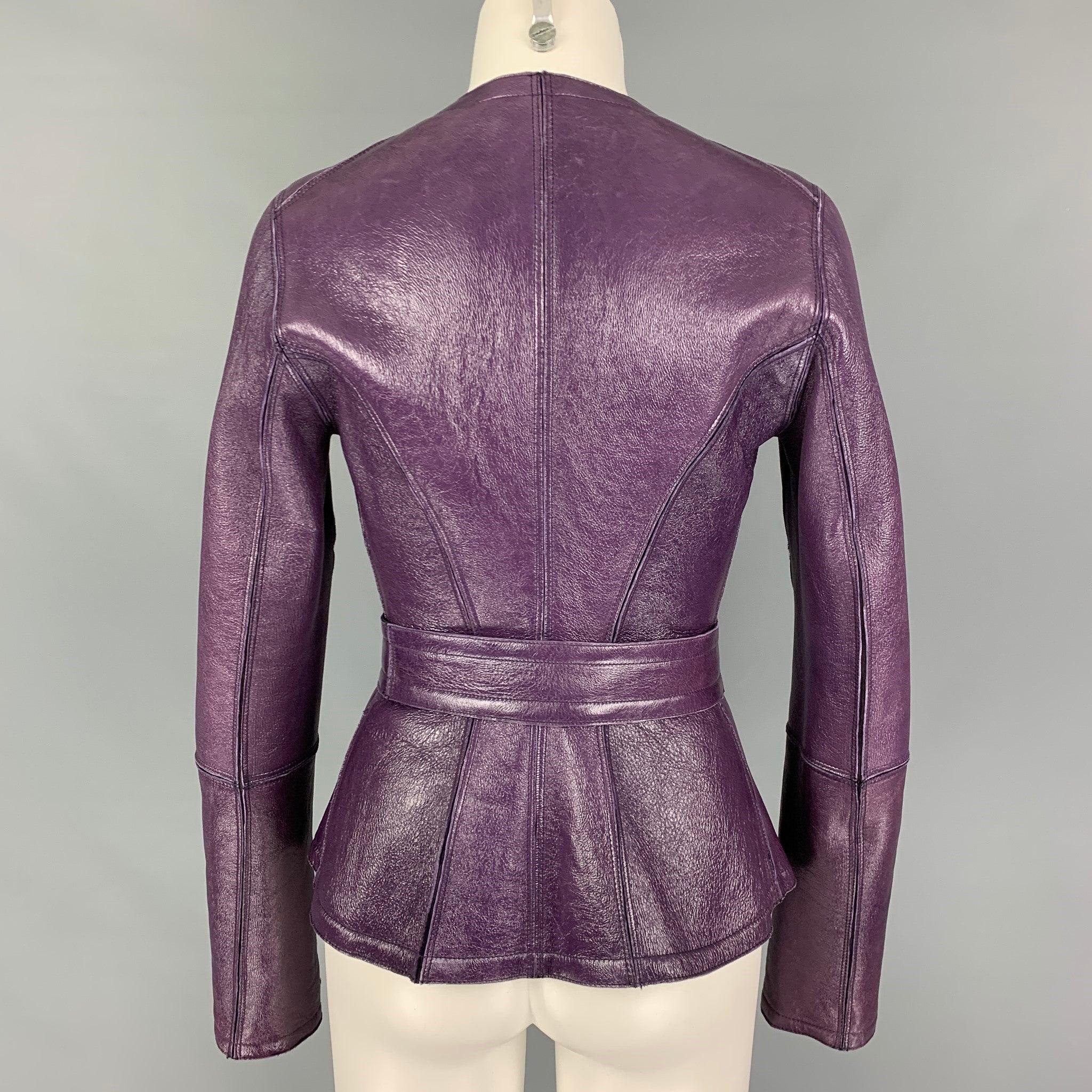 YVES SAINT LAURENT Size 6 Shearling Patent Leather Reversible Belted Jacket For Sale 3