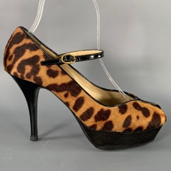 YVES SAINT LAURENT Size 6 Tribute  Brown Black Calf Hair Animal Print Platform Sandals