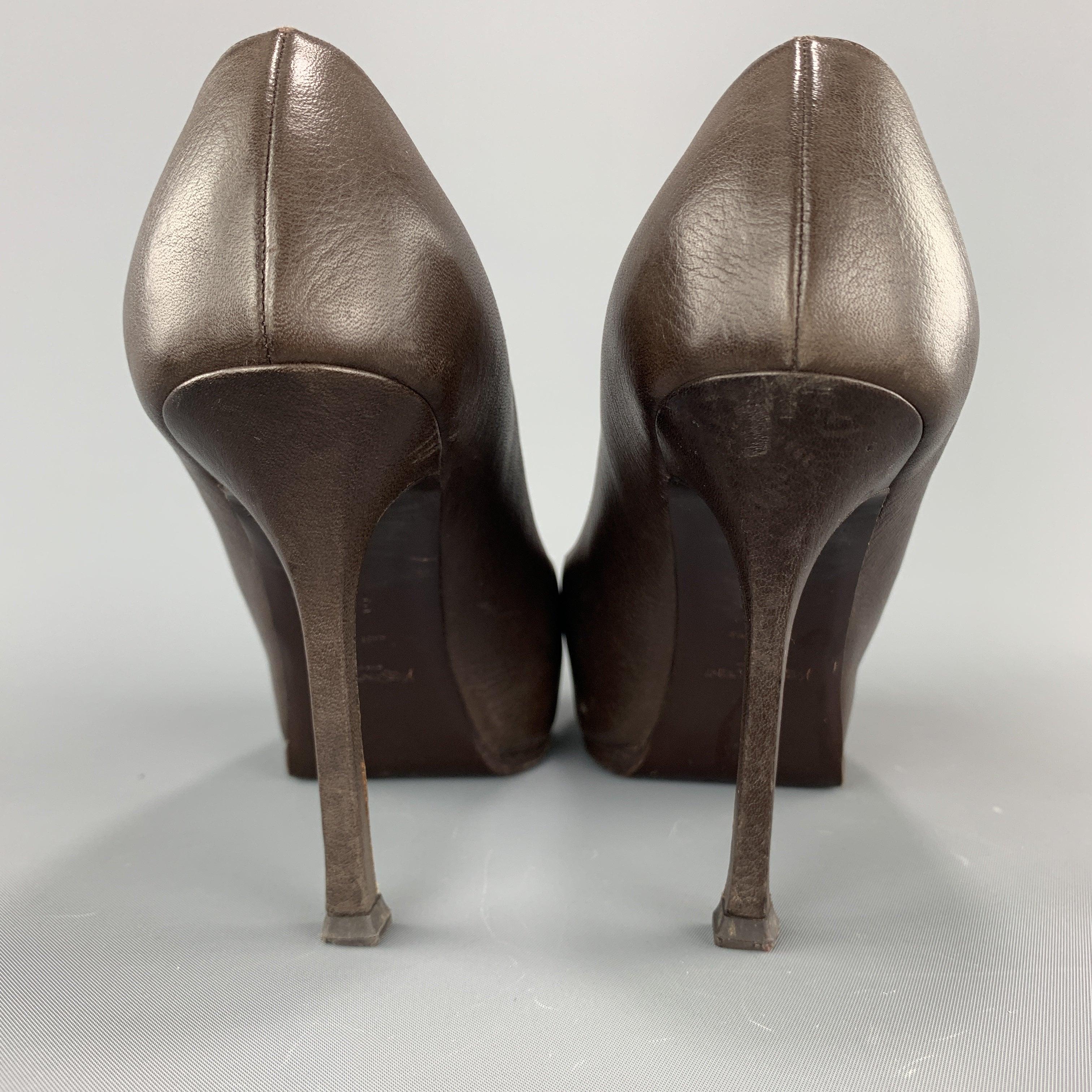 YVES SAINT LAURENT Size 6.5 Brown Leather TRIBUTE Platform Pumps For Sale 1