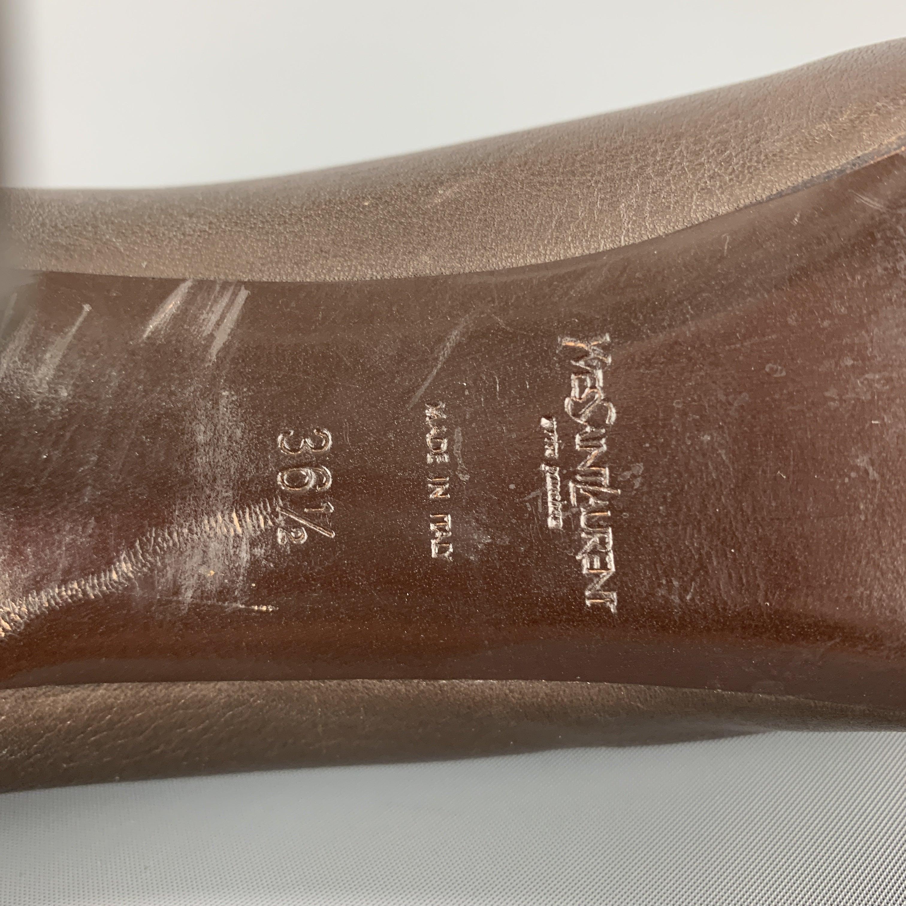 YVES SAINT LAURENT Size 6.5 Brown Leather TRIBUTE Platform Pumps For Sale 2