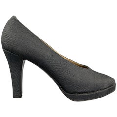 YVES SAINT LAURENT Size 7 Black Textured Fabric Platform Pumps