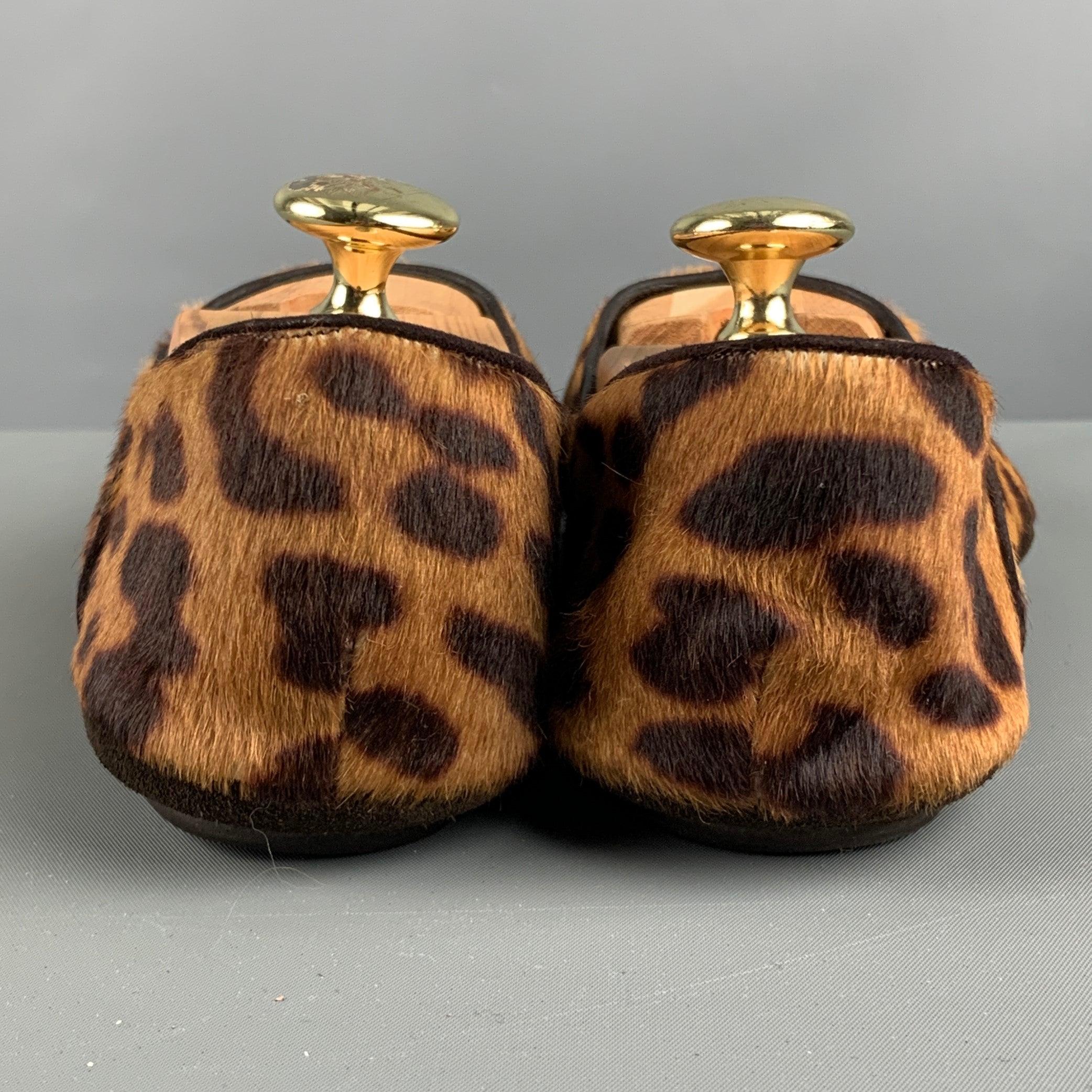 YVES SAINT LAURENT Size 7 Brown Tan Animal Print Leather Slippers Loafers In Good Condition In San Francisco, CA