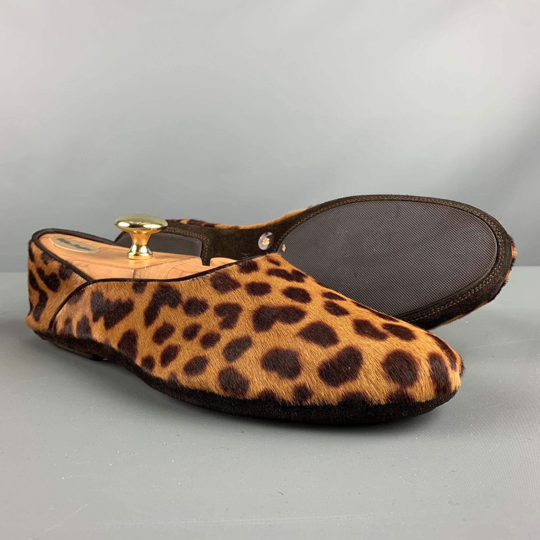 YVES SAINT LAURENT Size 7 Brown Tan Animal Print Leather Slippers Loafers 1