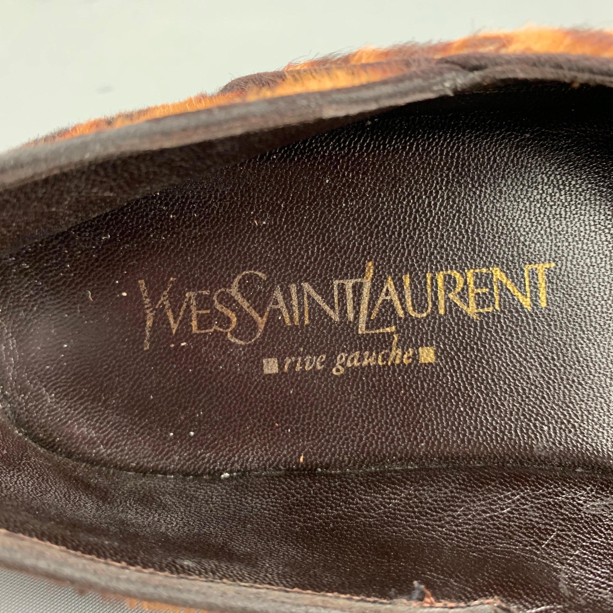 YVES SAINT LAURENT Size 7 Brown Tan Animal Print Leather Slippers Loafers 4