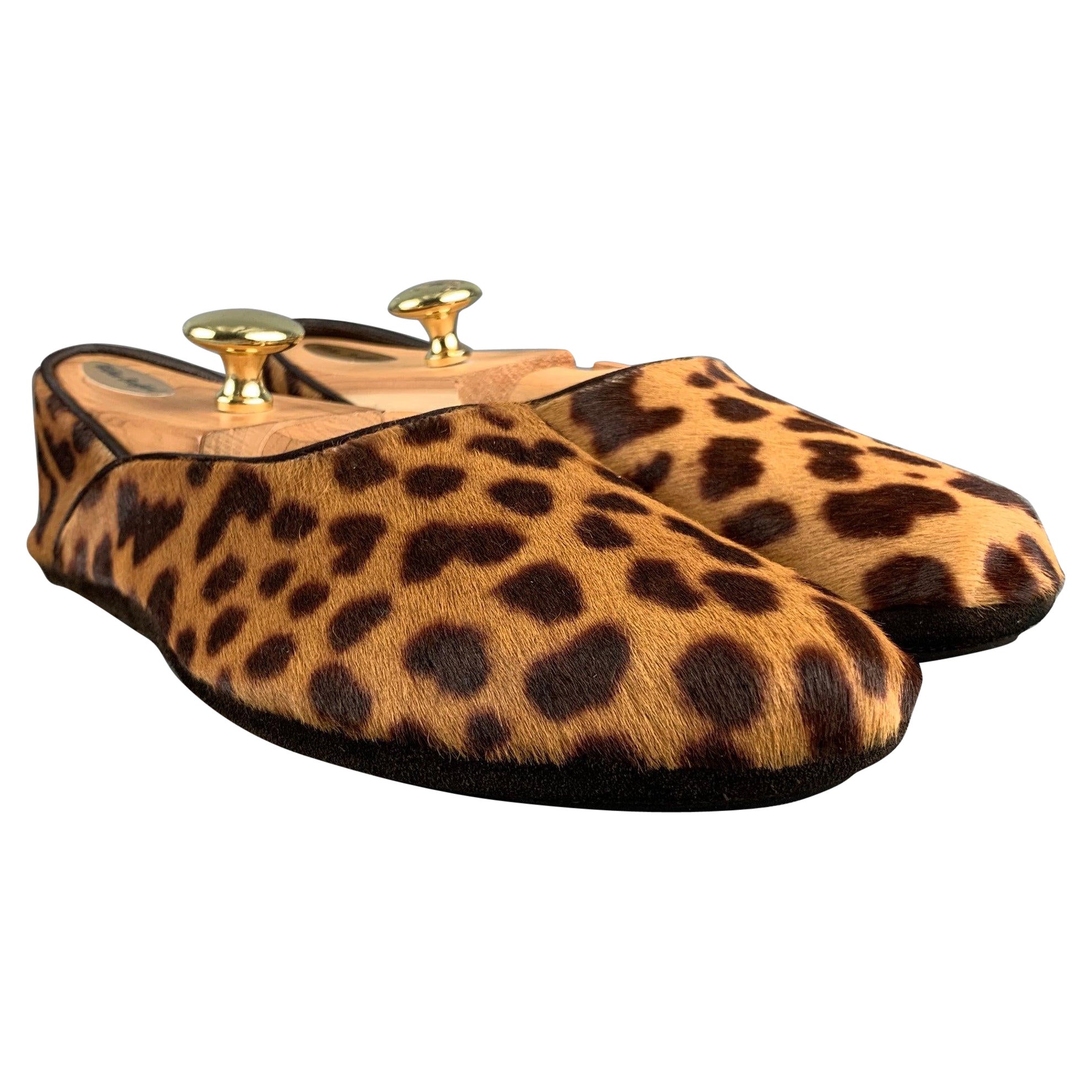 YVES SAINT LAURENT Size 7 Brown Tan Animal Print Leather Slippers Loafers