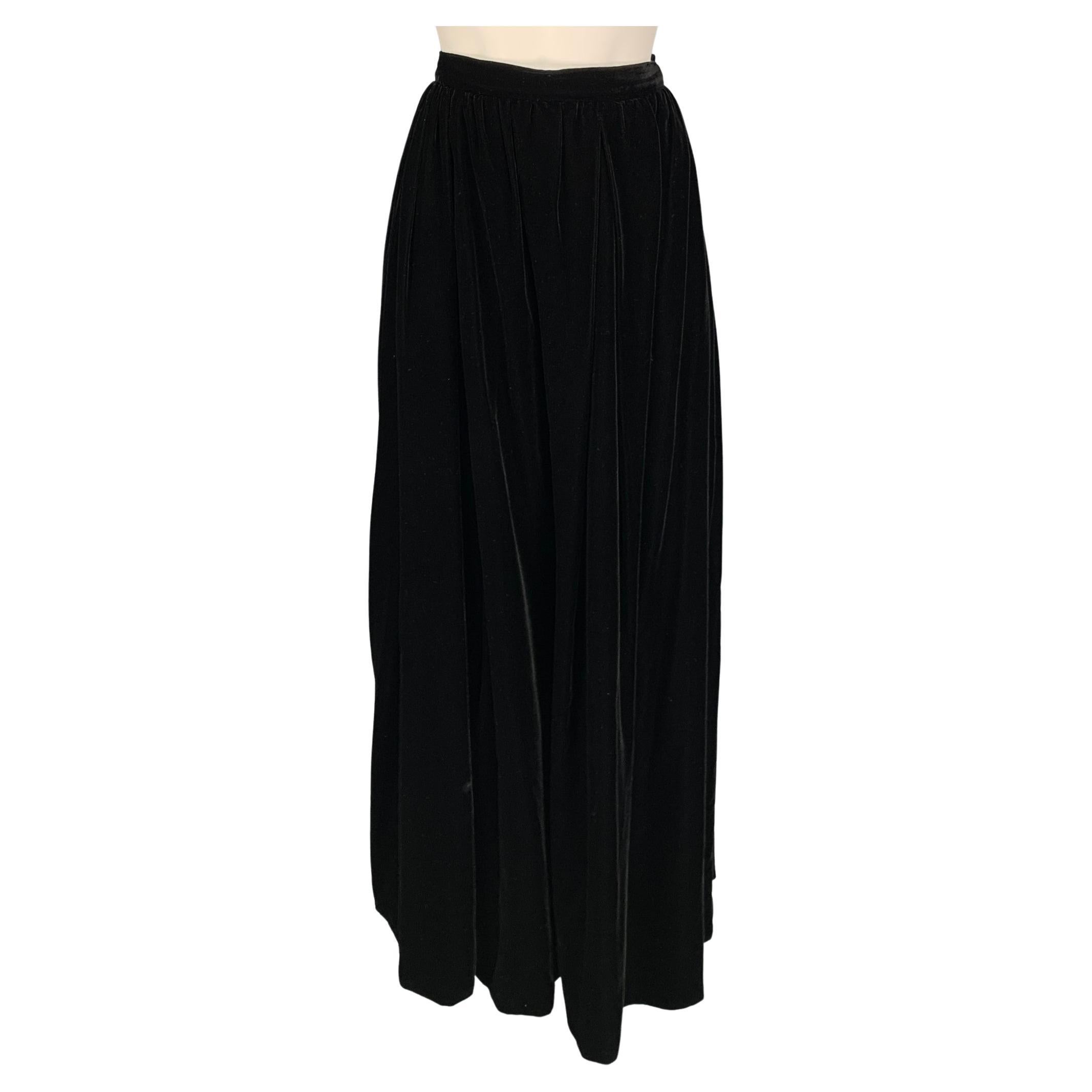 YVES SAINT LAURENT Size 8 Black Rayon Viscose Pleated Skirt