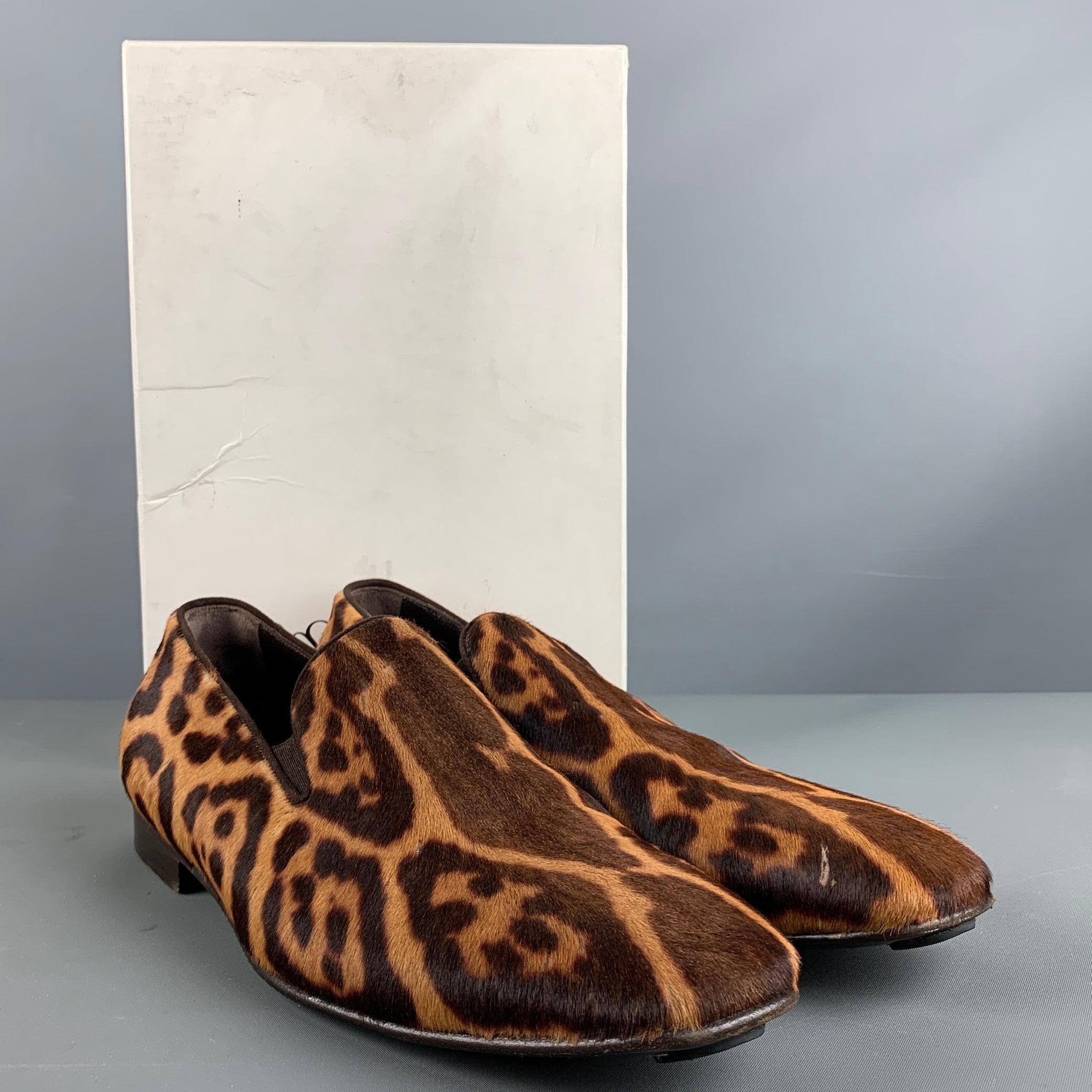 YVES SAINT LAURENT Size 8 Brown Tan Animal Print Leather Slip On Loafers For Sale 6