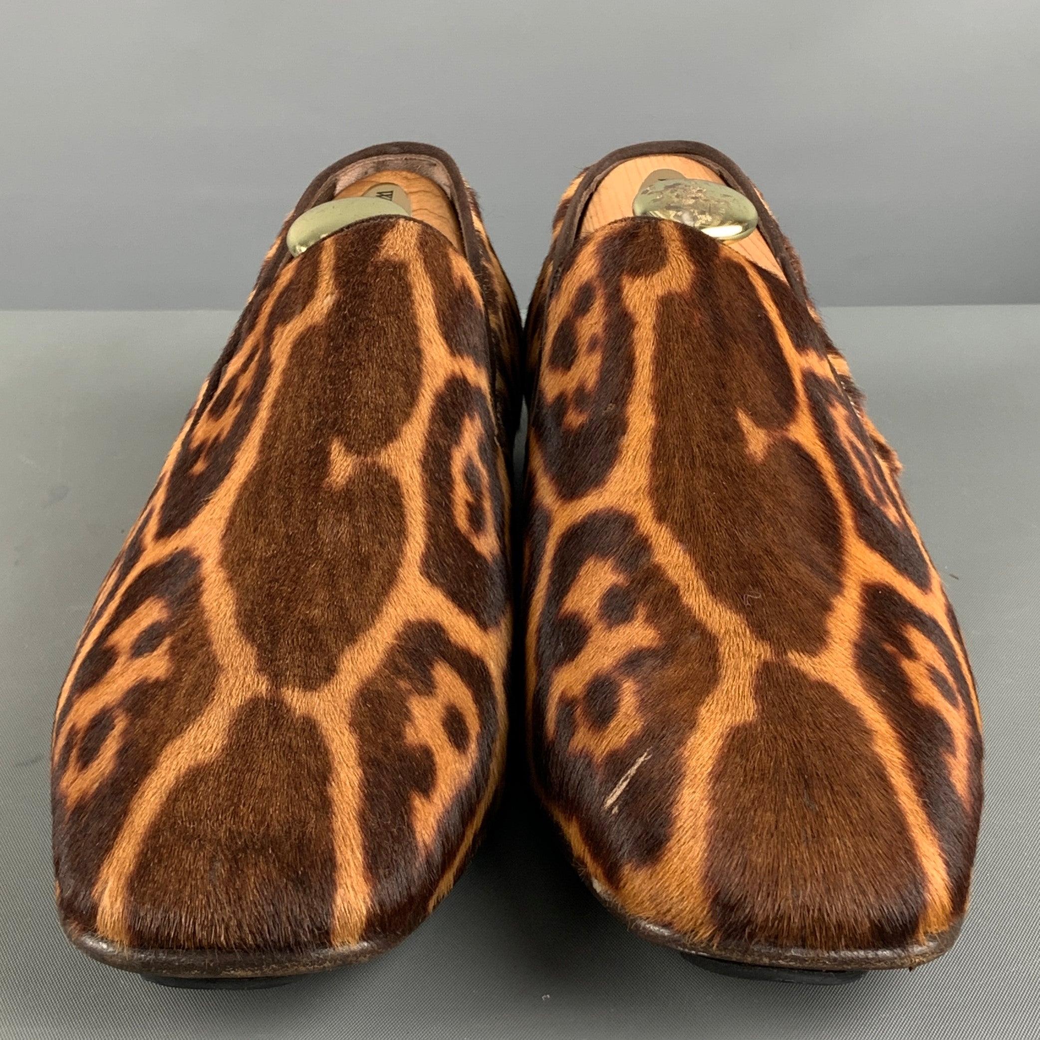 Men's YVES SAINT LAURENT Size 8 Brown Tan Animal Print Leather Slip On Loafers For Sale