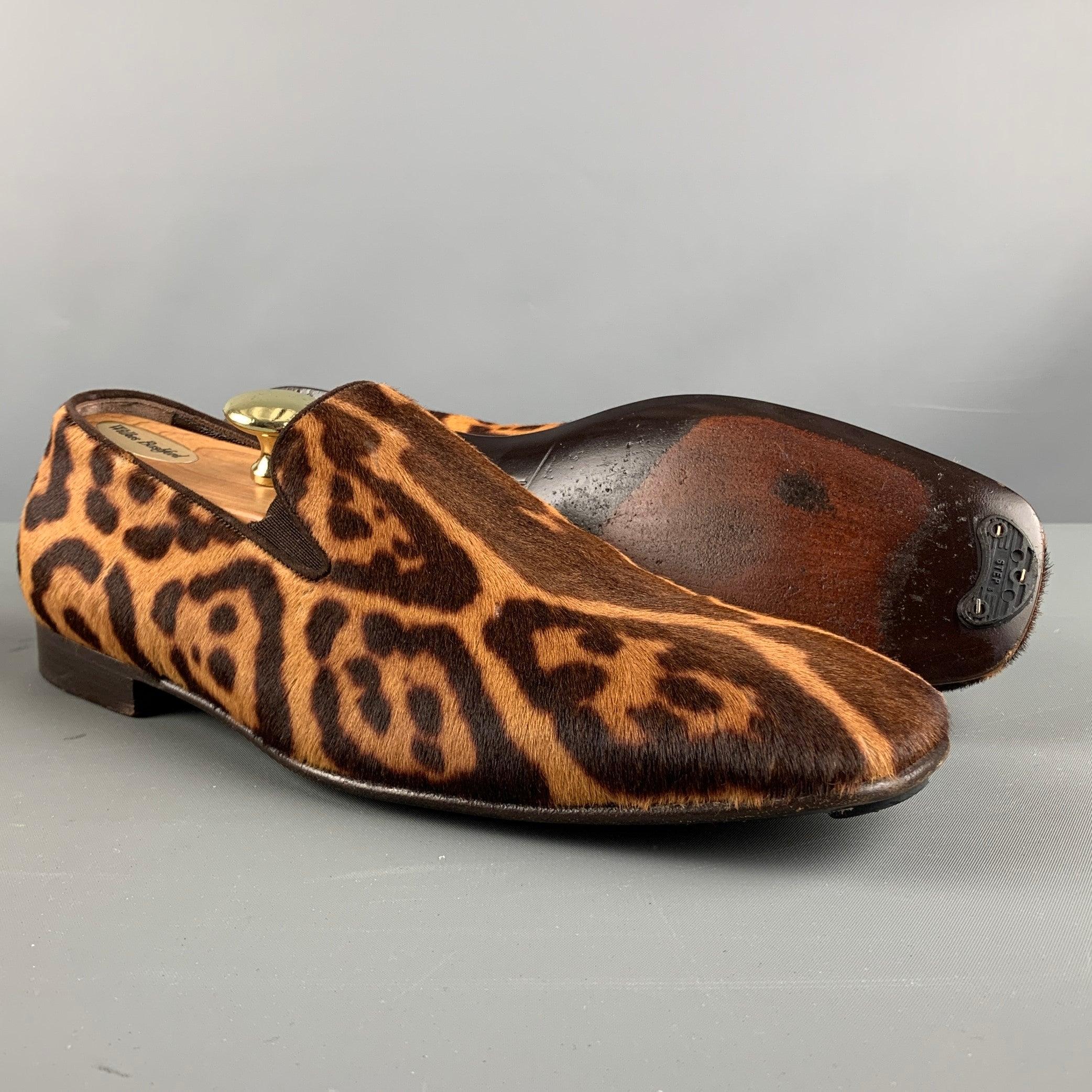 YVES SAINT LAURENT Size 8 Brown Tan Animal Print Leather Slip On Loafers For Sale 1