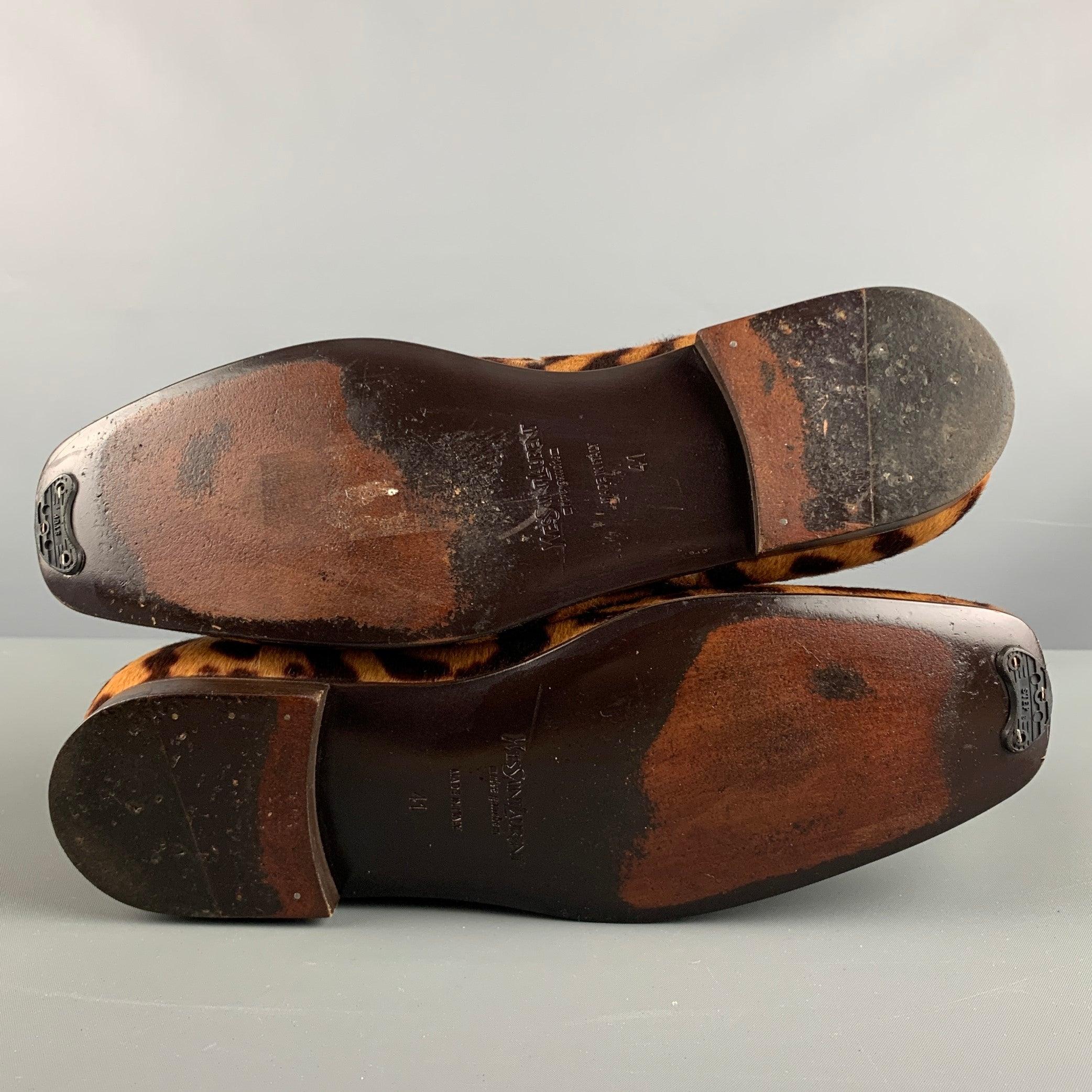 YVES SAINT LAURENT Size 8 Brown Tan Animal Print Leather Slip On Loafers For Sale 2