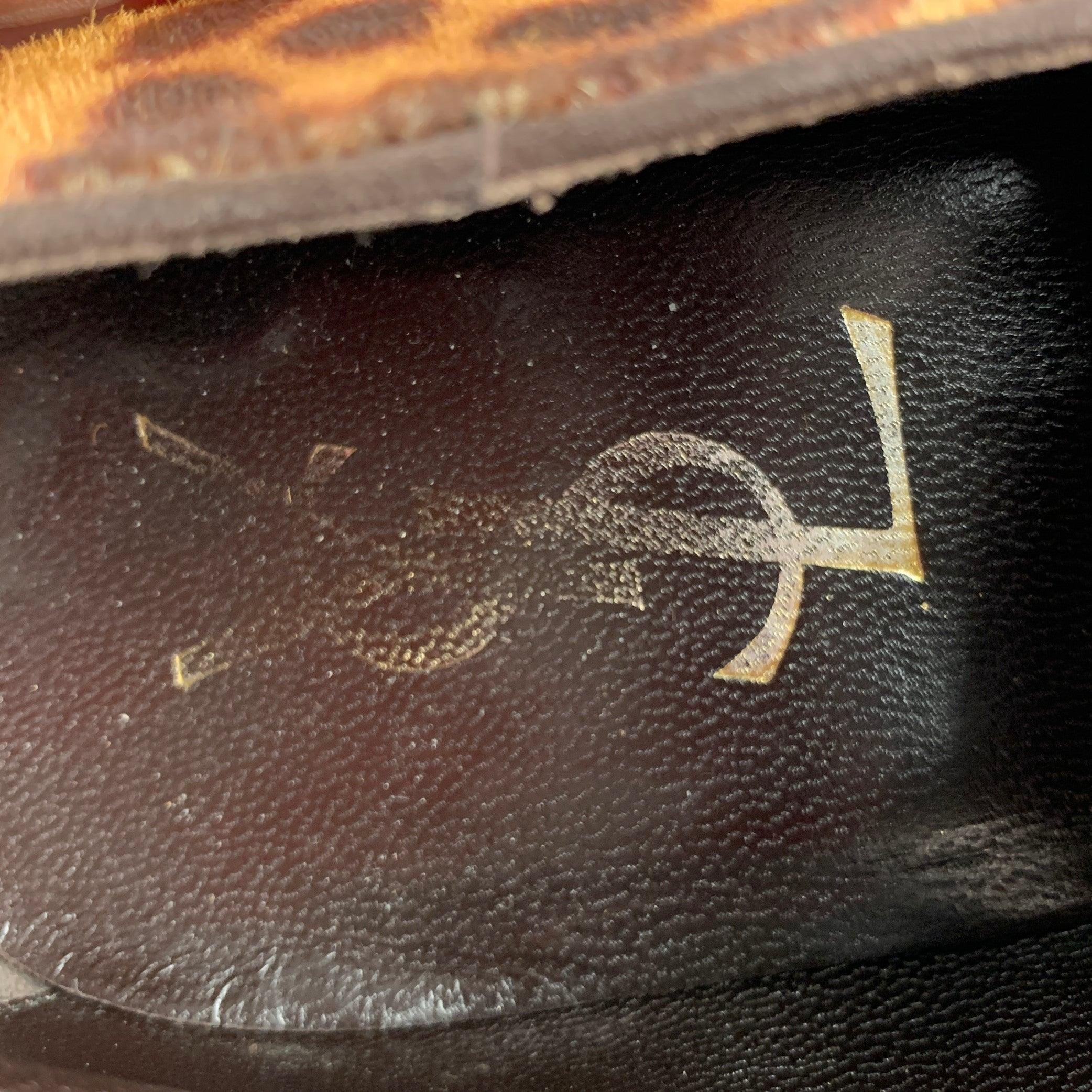 YVES SAINT LAURENT Size 8 Brown Tan Animal Print Leather Slip On Loafers For Sale 4