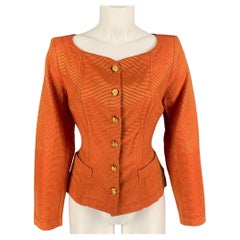 YVES SAINT LAURENT Size 8 Orange Viscose Acetate Stripe Long Sleeve Blouse