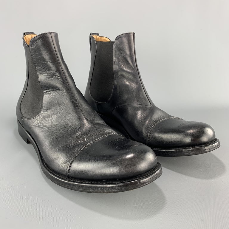 YVES SAINT LAURENT Size 9 Black Leather Toe Cap Chelsea Boots at 1stdibs
