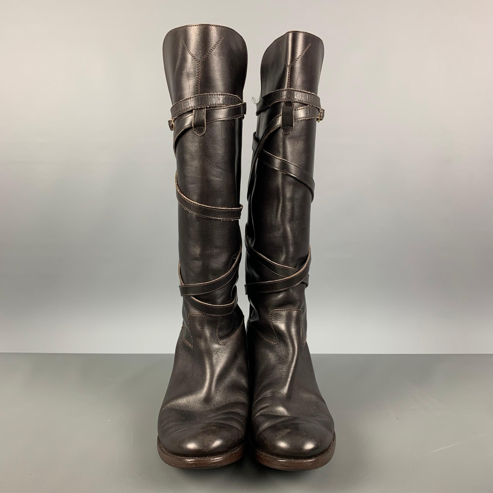 YVES SAINT LAURENT Size 9 Brown Leather Pull On Boots In Good Condition In San Francisco, CA