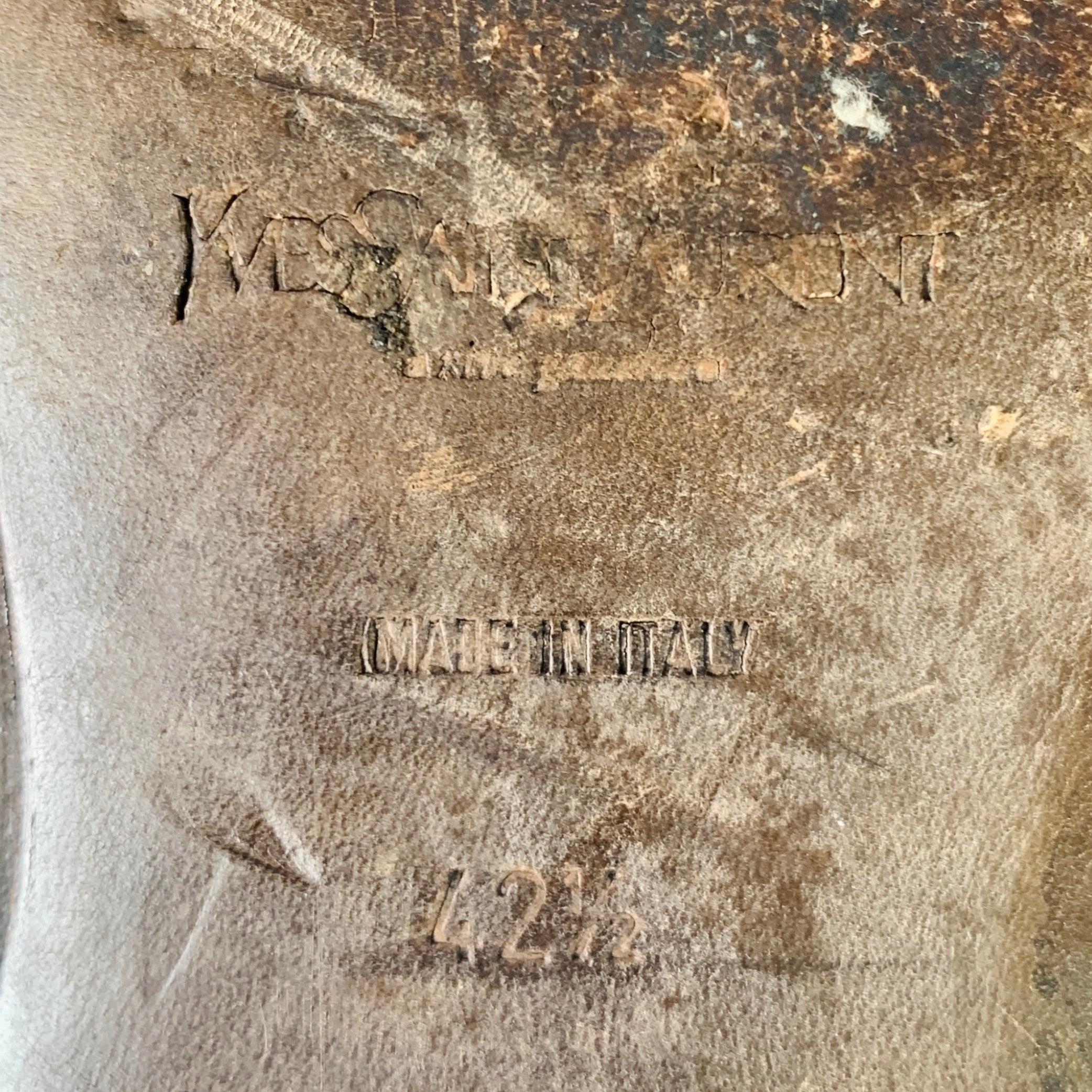 YVES SAINT LAURENT Taille 9 Chaussures à lacets en cuir perforé marron à bout arrondi en vente 4