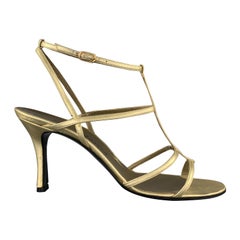 Vintage YVES SAINT LAURENT Size 9 Metallic Gold T Strap Sandals