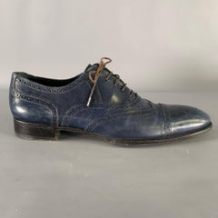 YVES SAINT LAURENT Size 9 Navy Wingtip Leather Cap Toe Lace Up Shoes