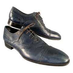 YVES SAINT LAURENT Size 9 Navy Wingtip Leather Cap Toe Lace Up Shoes