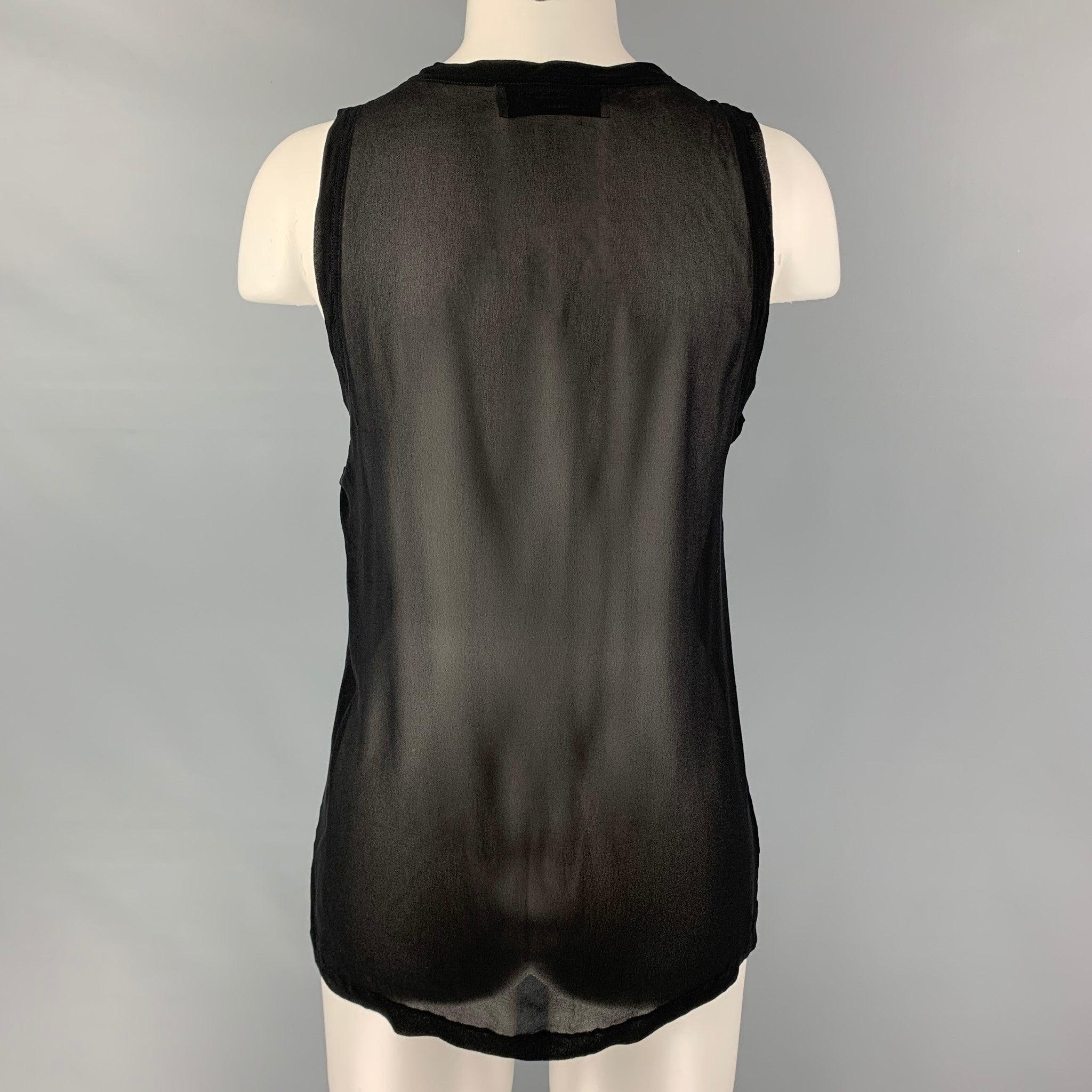 YVES SAINT LAURENT Size L Black Silk See Through Tank Casual Top In Excellent Condition In San Francisco, CA