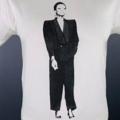 YVES SAINT LAURENT Size L White Black Figures Cotton Short Sleeve T-shirt