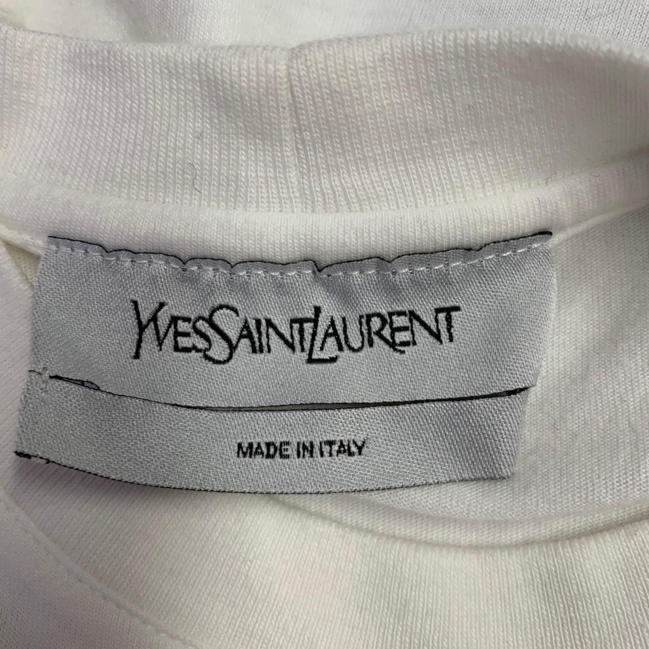 IVES SAINT LAURENT Size L White Black Figures Cotton Short Sleeve T-shirt en vente 2