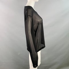 YVES SAINT LAURENT Size M Black Silk Sheer Extra Long Sleeve Casual Top