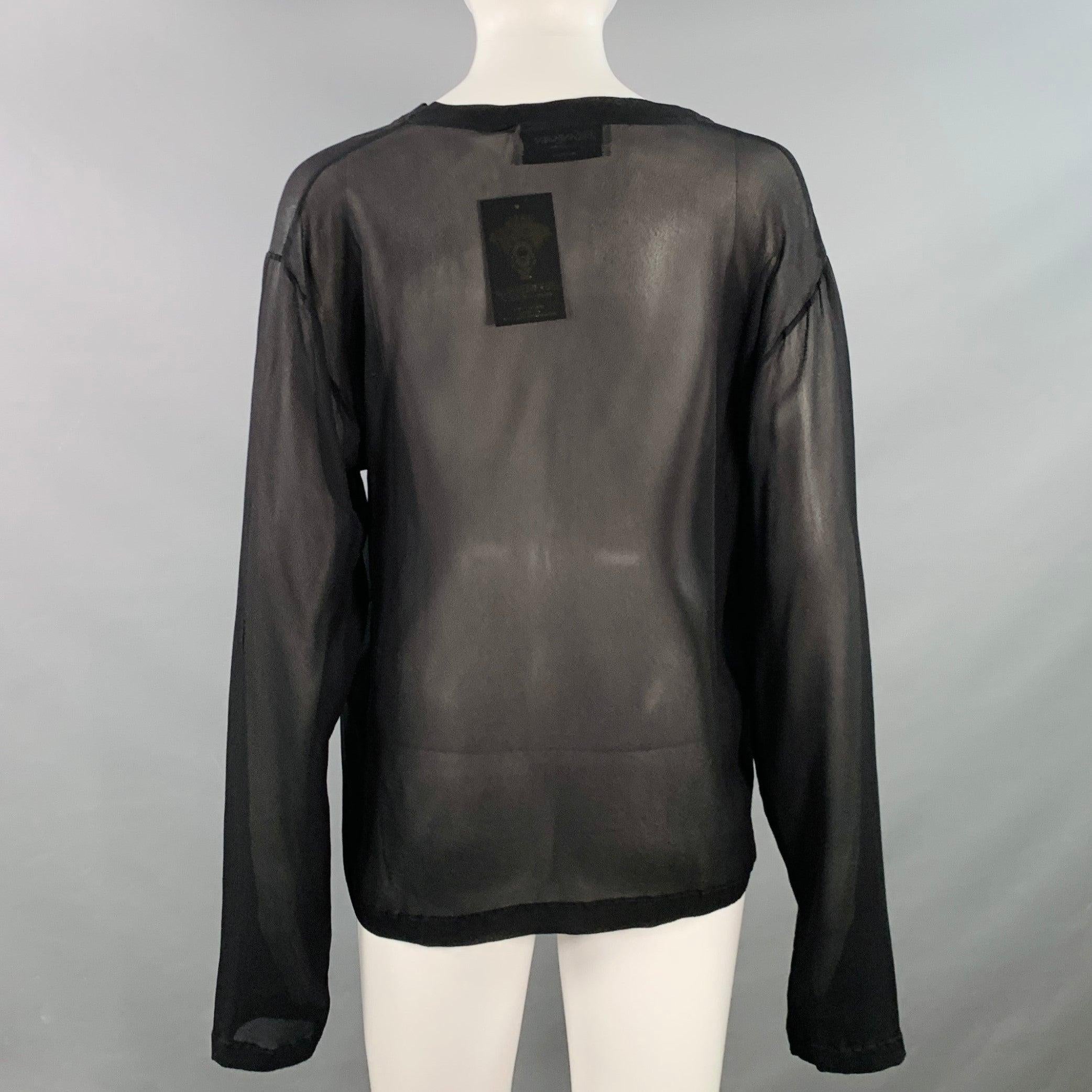 Noir YVES SAINT LAURENT Size M Black Silk Sheer Extra Long Sleeve Casual Top (Top décontracté à manches longues en soie noire) en vente