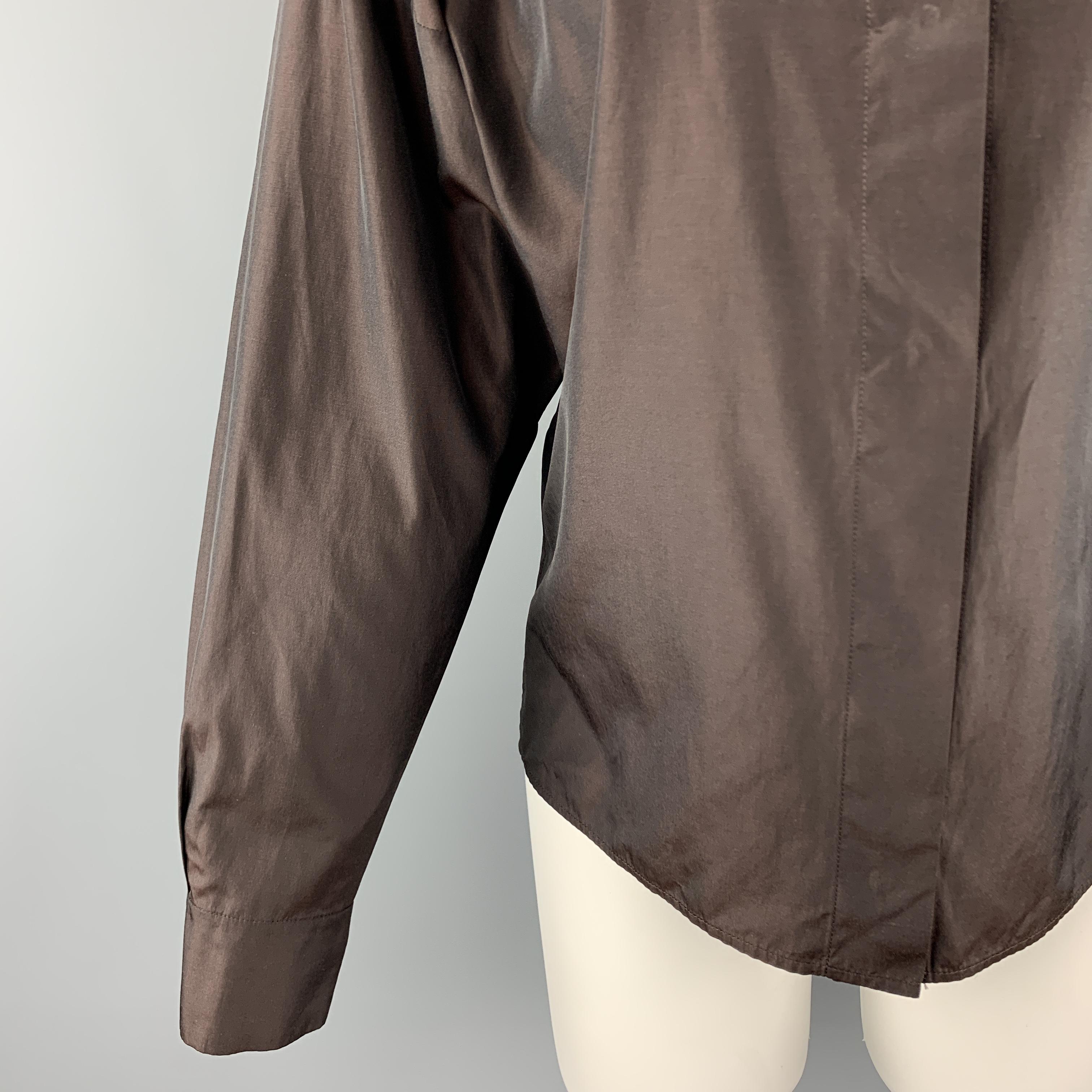 Black YVES SAINT LAURENT Size M Brown Taffeta Hidden Placket Blouse