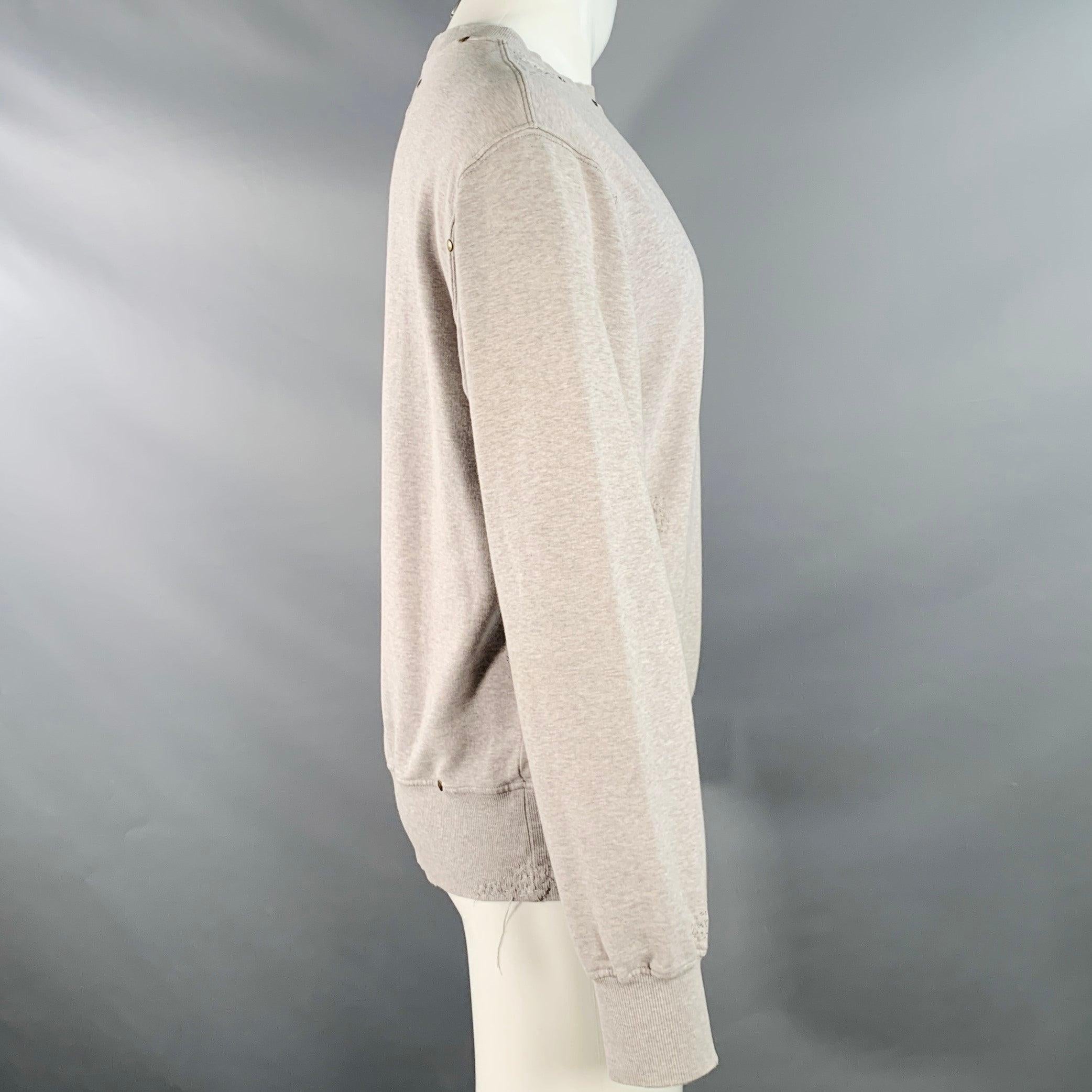 Men's YVES SAINT LAURENT Size M Heather Grey Cotton Distressed Studded Sweatshirt For Sale