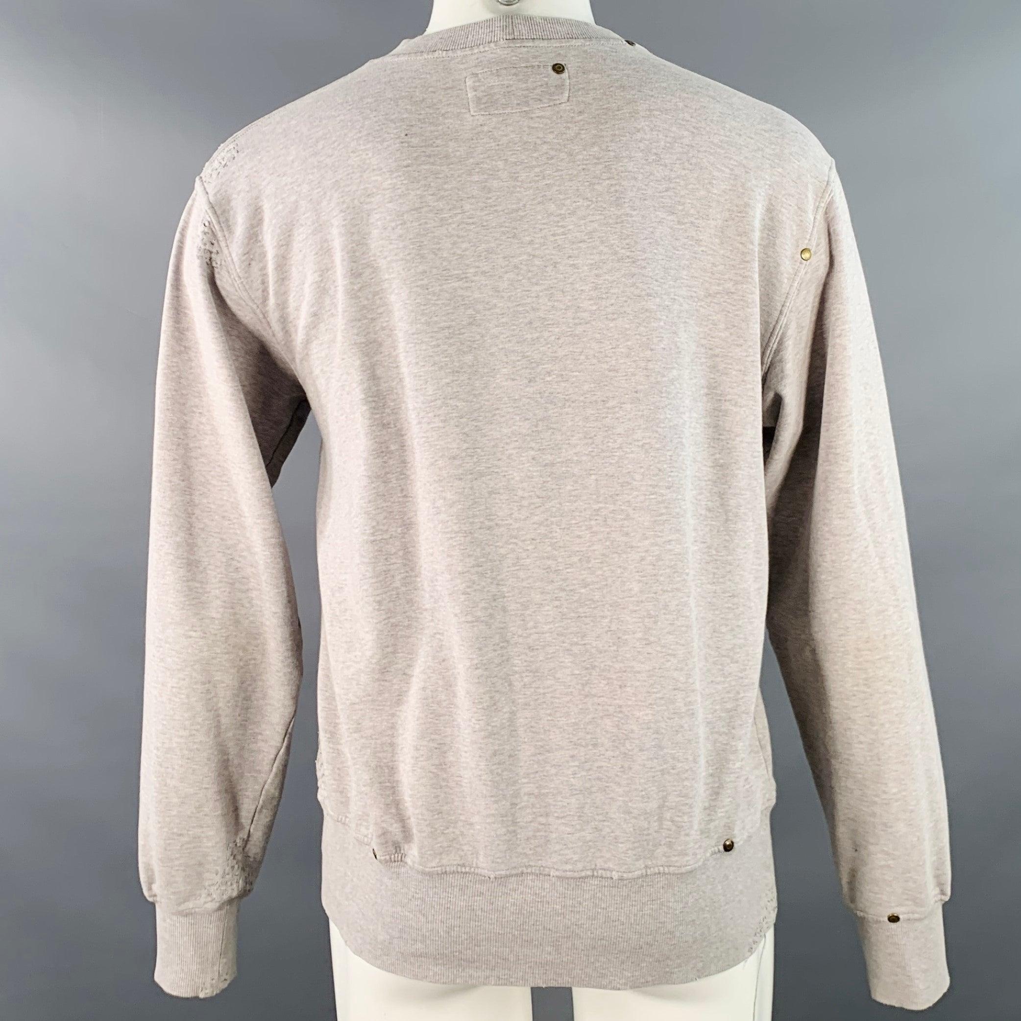 YVES SAINT LAURENT Size M Heather Grey Cotton Distressed Studded Sweatshirt For Sale 1