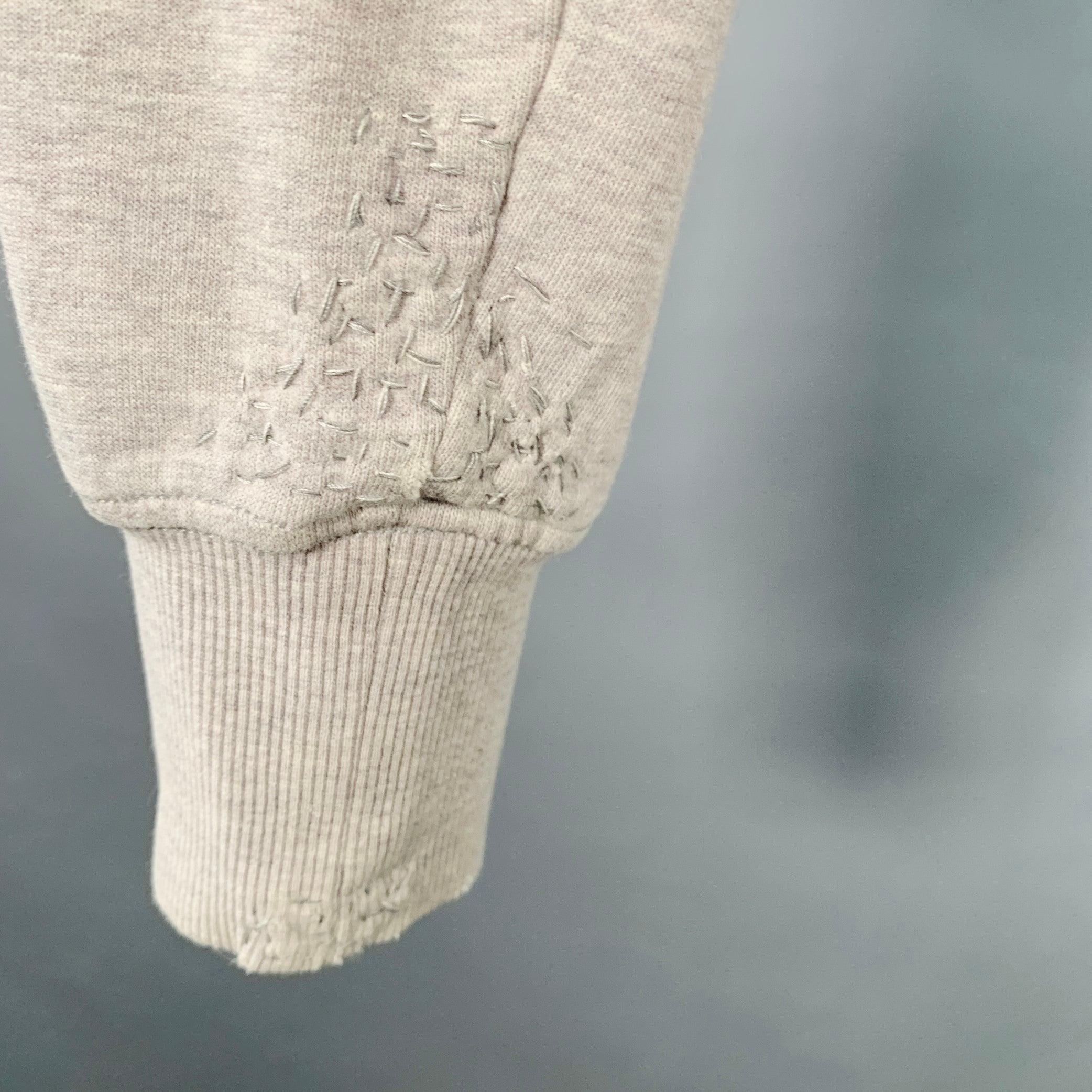 YVES SAINT LAURENT Size M Heather Grey Cotton Distressed Studded Sweatshirt For Sale 3