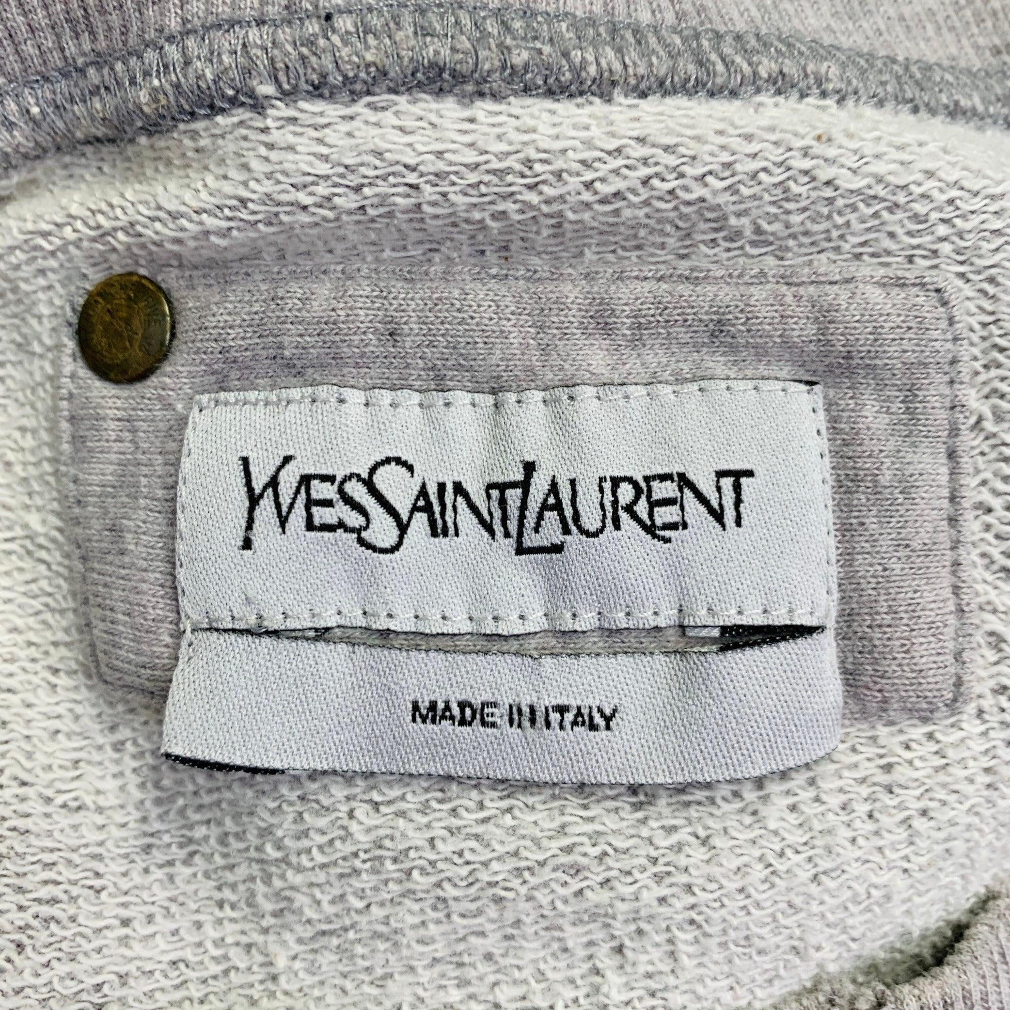YVES SAINT LAURENT Size M Heather Grey Cotton Distressed Studded Sweatshirt For Sale 4