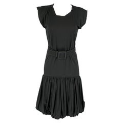 YVES SAINT LAURENT Size S Black Cotton Bubble Hem Dress