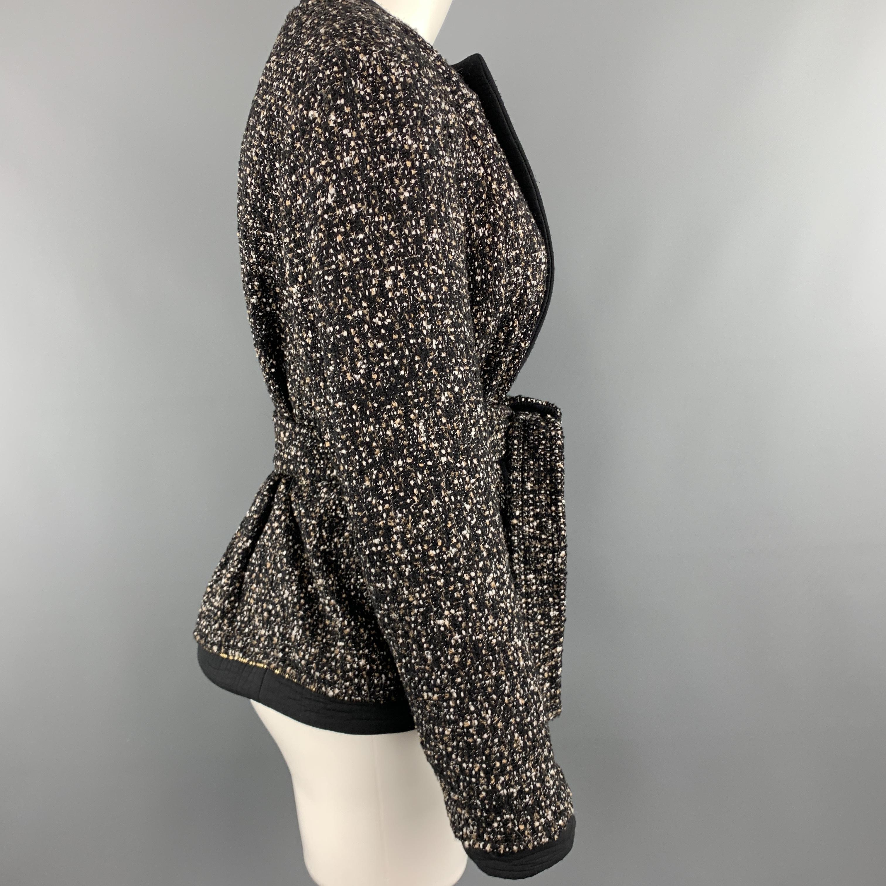 YVES SAINT LAURENT Size S Black Tweed Ziper Trim Collarless Jacket In Excellent Condition In San Francisco, CA