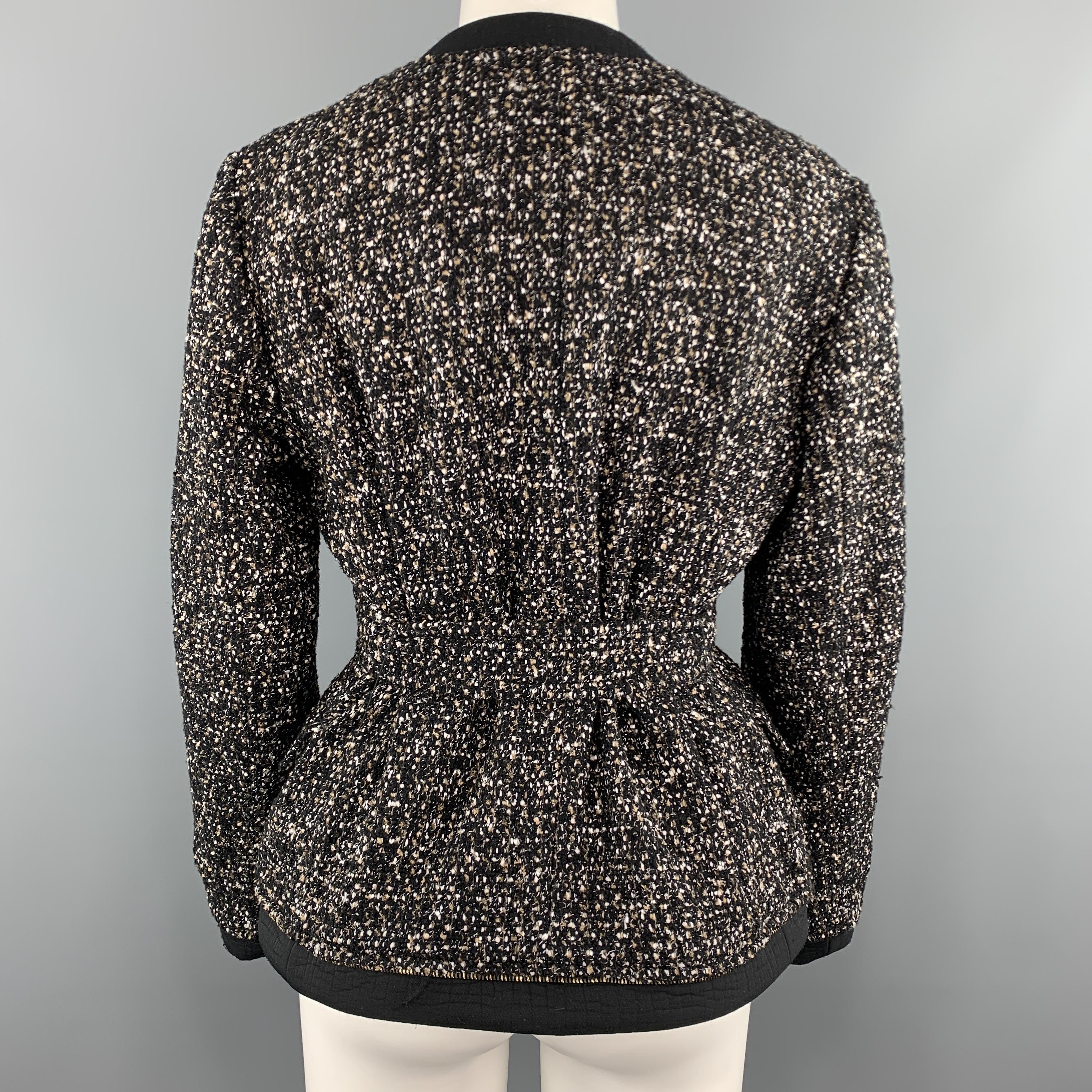 Women's YVES SAINT LAURENT Size S Black Tweed Ziper Trim Collarless Jacket
