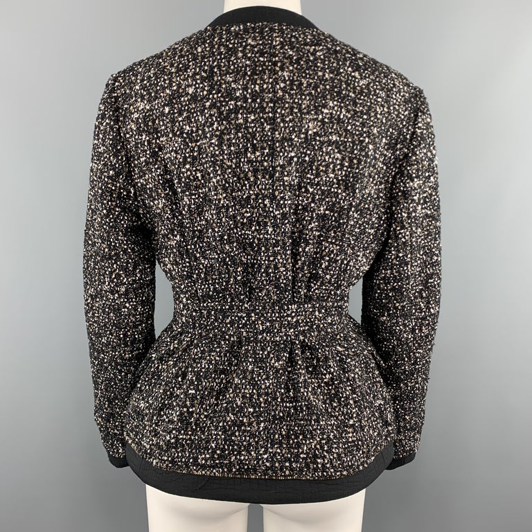 YVES SAINT LAURENT Size S Black Tweed Ziper Trim Collarless Jacket at ...