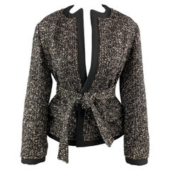 YVES SAINT LAURENT Size S Black Tweed Ziper Trim Collarless Jacket