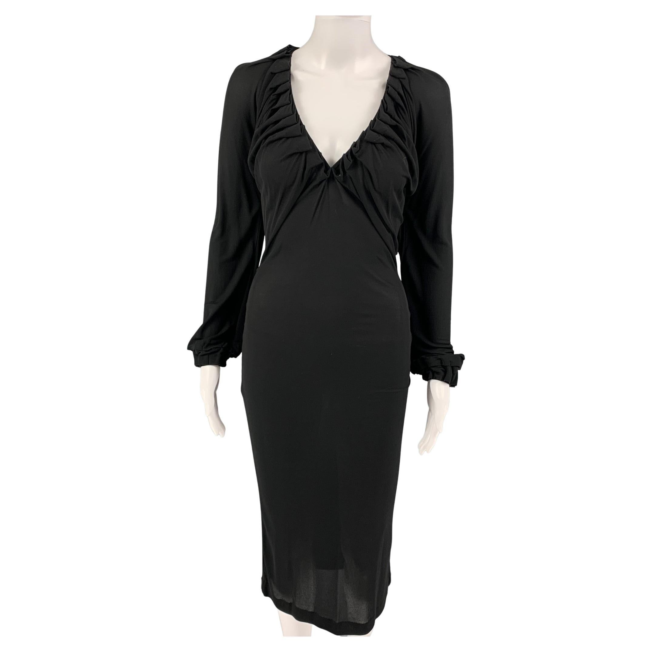 YVES SAINT LAURENT Size S Black Viscose Long Sleeve Cocktail Dress
