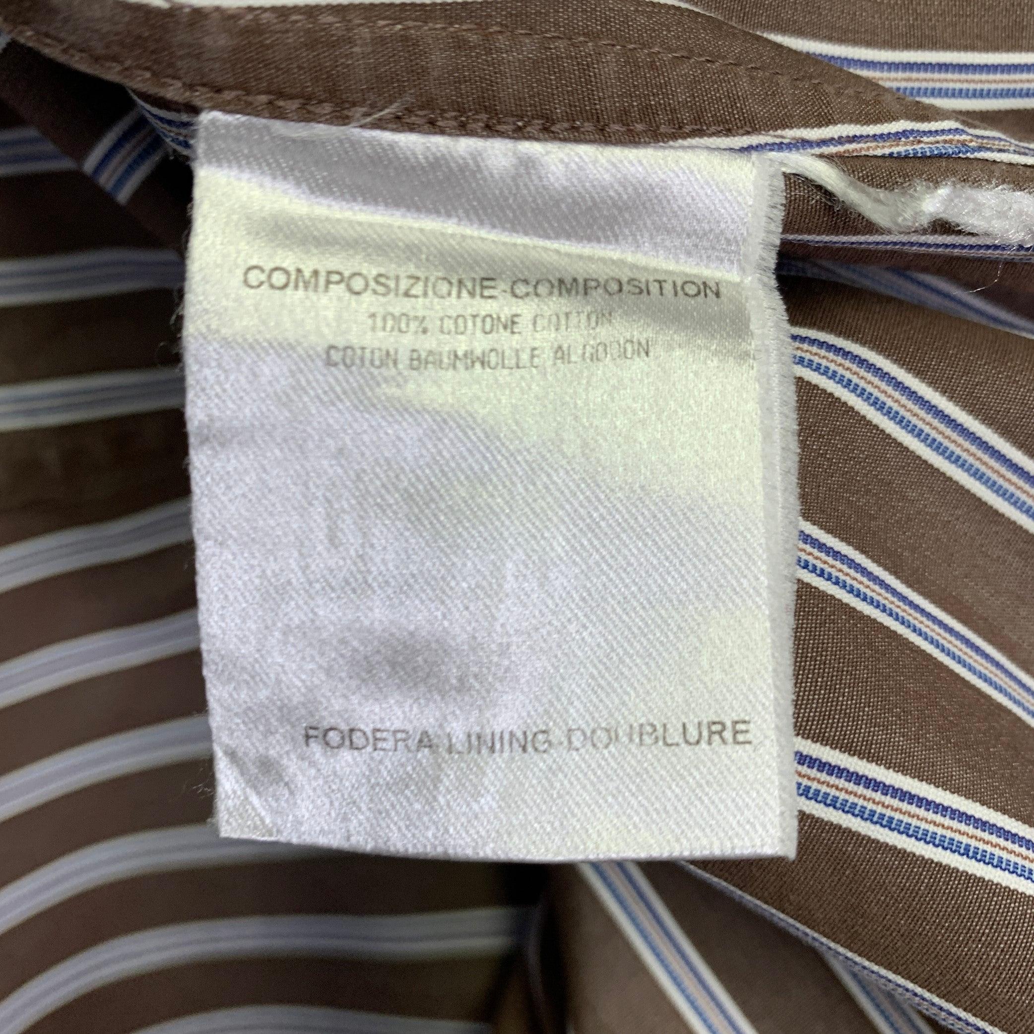 YVES SAINT LAURENT Talla S Camisa de manga larga de algodón con cuello abotonado y rayas marrón, azul marino y blanca en venta 3
