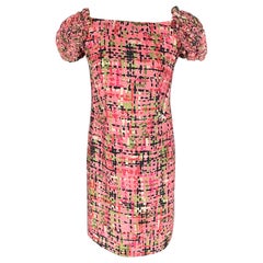 YVES SAINT LAURENT Size S Pink Green Black Abstract Short Sleeve Dress