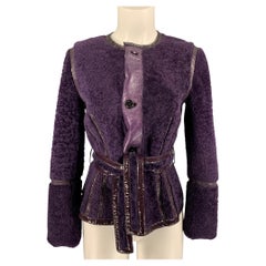 YVES SAINT LAURENT Size S Purple Leather Reversible Shearling Jacket