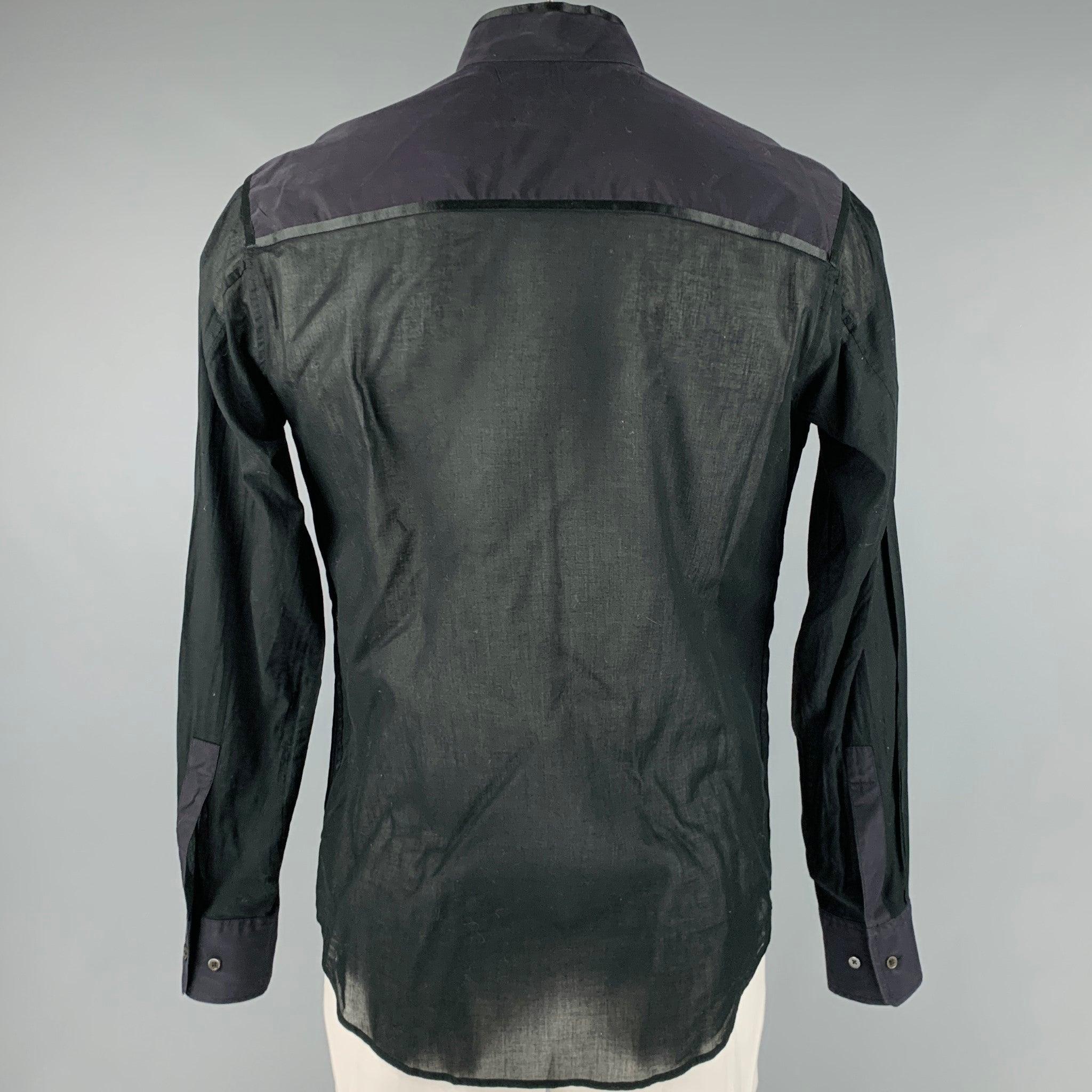 YVES SAINT LAURENT Taille XL Chemise à manches longues en coton noir à col Nehru Bon état à San Francisco, CA