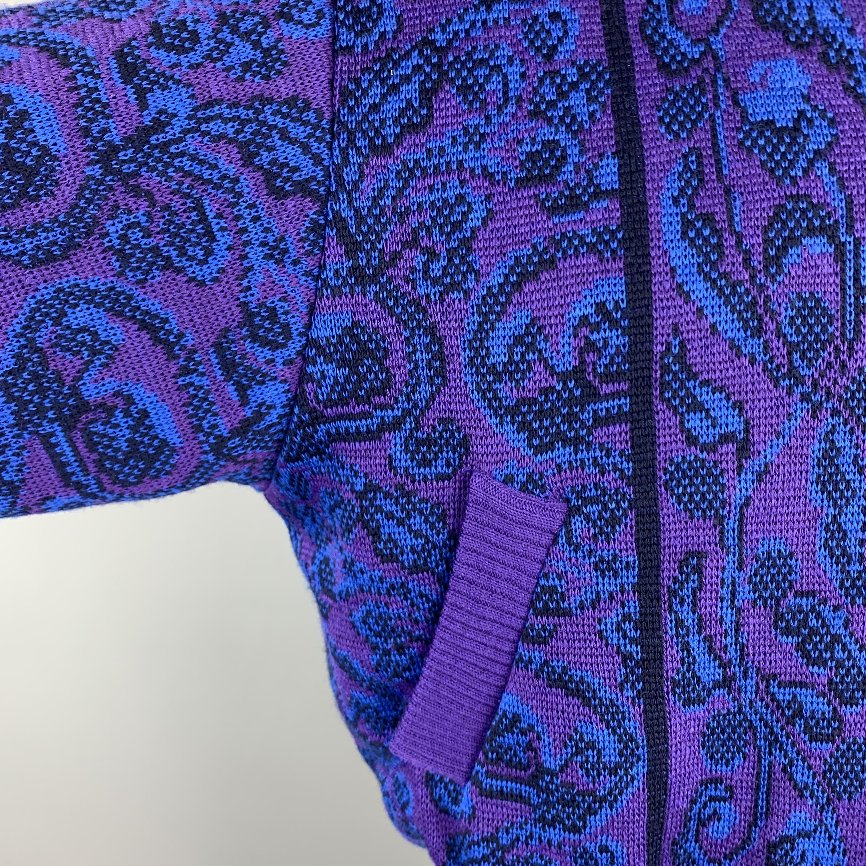 Men's YVES SAINT LAURENT Size XL Purple & Blue Baroque Wool Knit Vintage Jacket