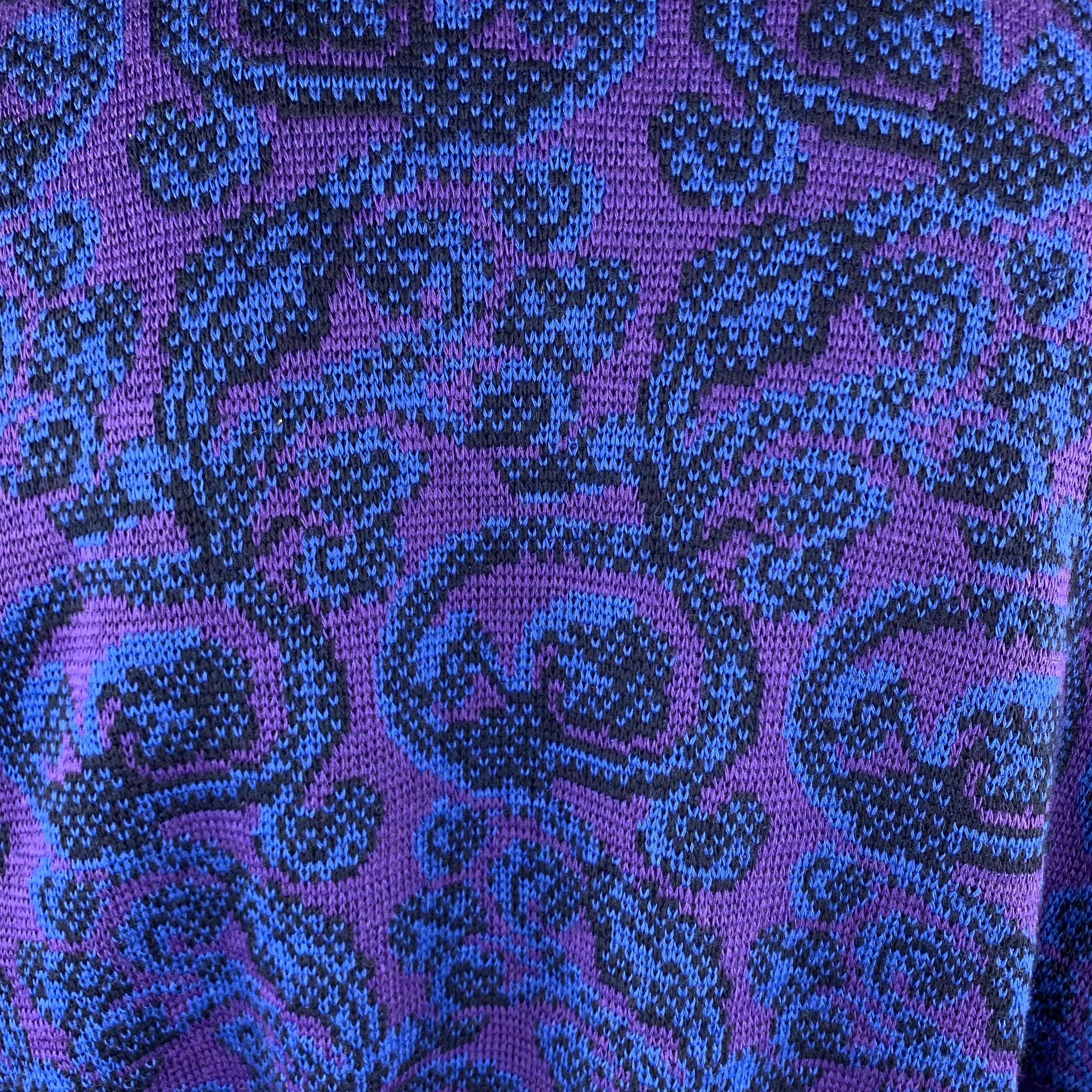 YVES SAINT LAURENT Size XL Purple & Blue Baroque Wool Knit Vintage Jacket 3