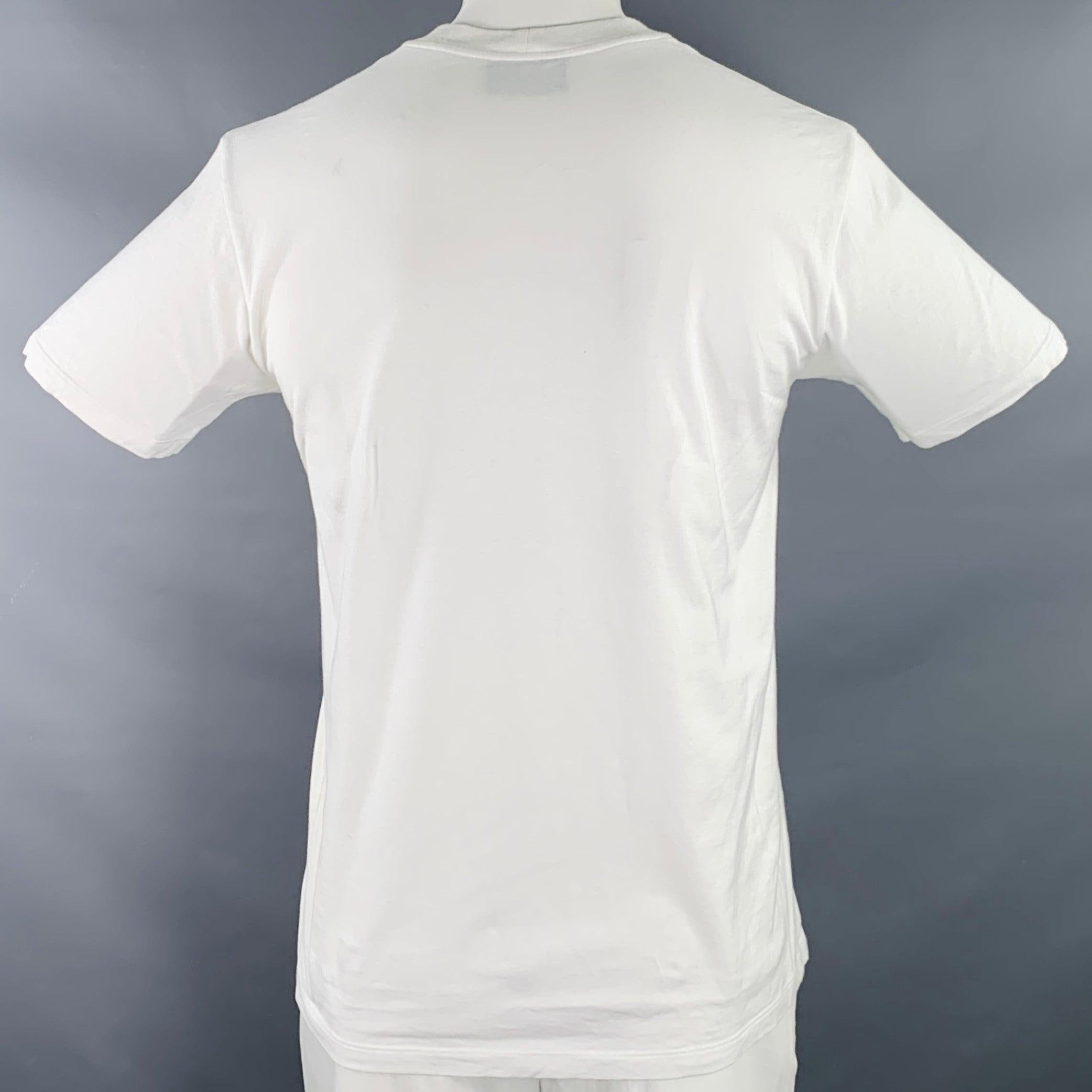 YVES SAINT LAURENT Size XL White Black Print One Pocket T-shirt In Good Condition For Sale In San Francisco, CA
